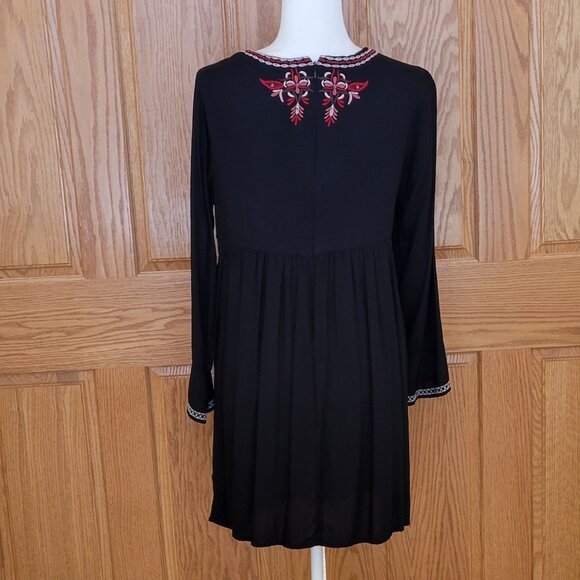 beachlunchlounge Peasant Embroidered Black Boho Mini Dress Size M - Picture 6 of 16